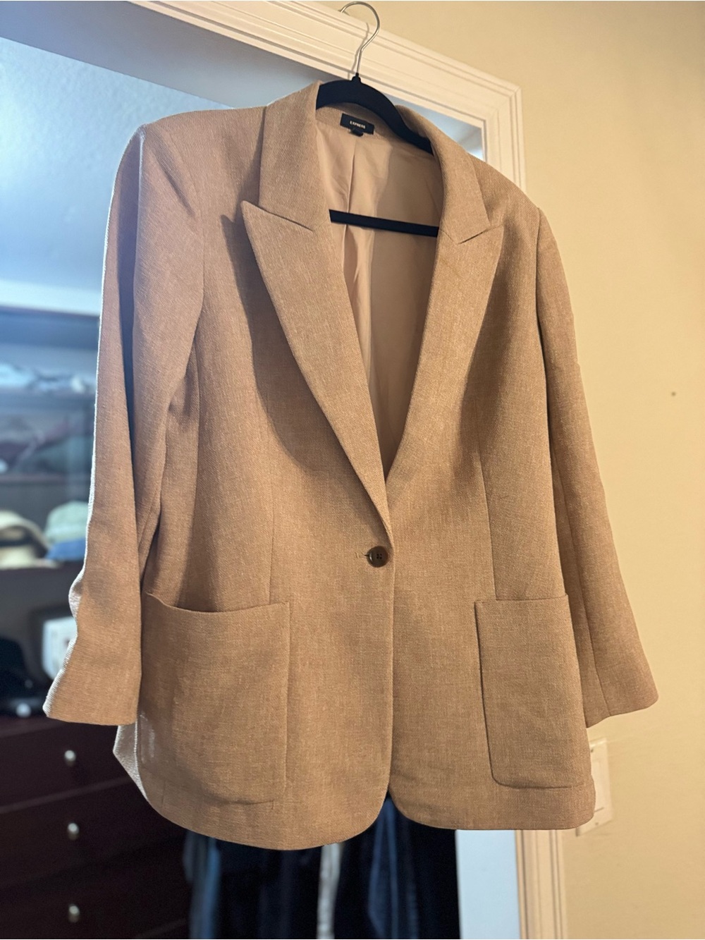 Express Taupe Single-Button Patch-Pocket Blazer